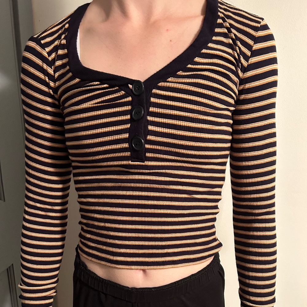 Forever 21 Stripped T-Shirt, Black & Yellow, Size Small